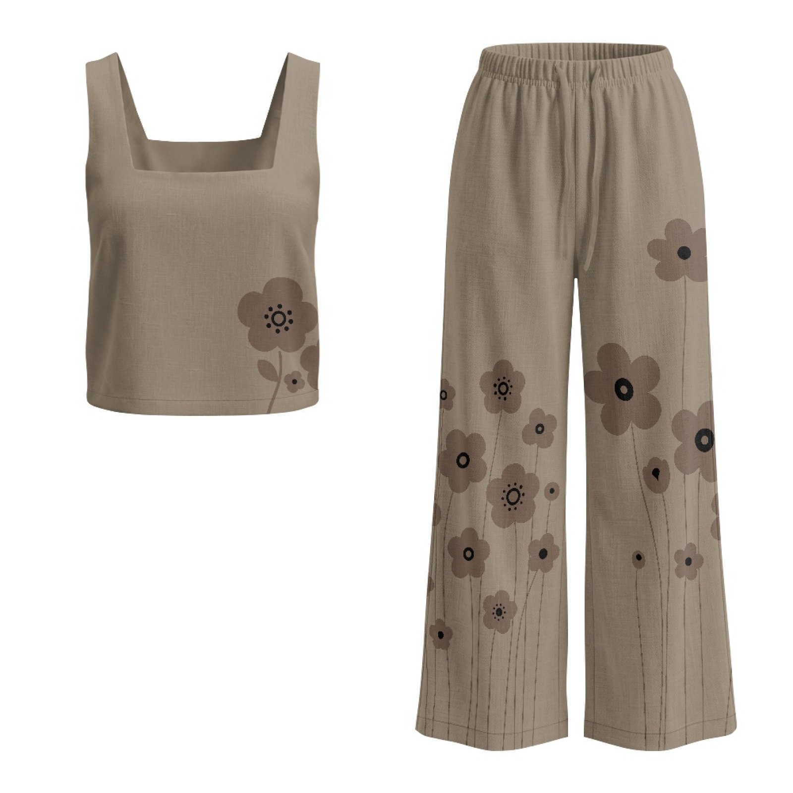 Linen Pant Wide - INSTANTARTS Kadın Keten Yelek Takımı Kadın