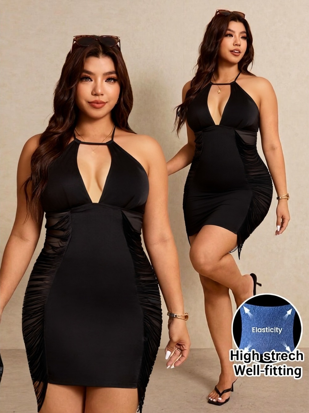 Maxi Dress Halter - Kadın Büyük Beden Dışarı Çıkma Elbisesi