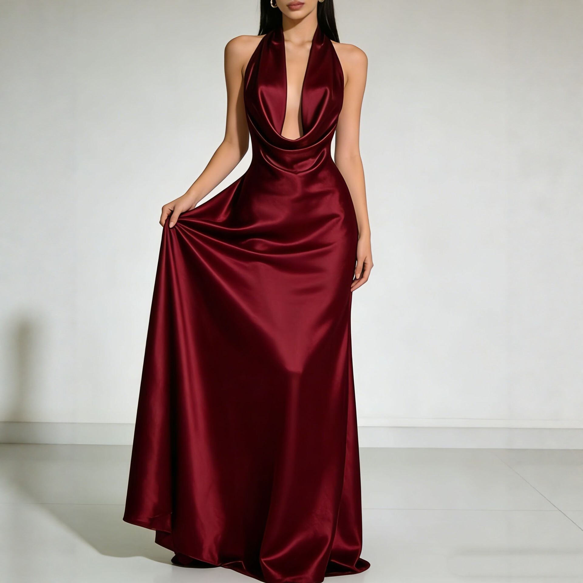Maxi Dress Halter - Zarif Parti Elbiseleri 2026 Düğün Davetiyesi
