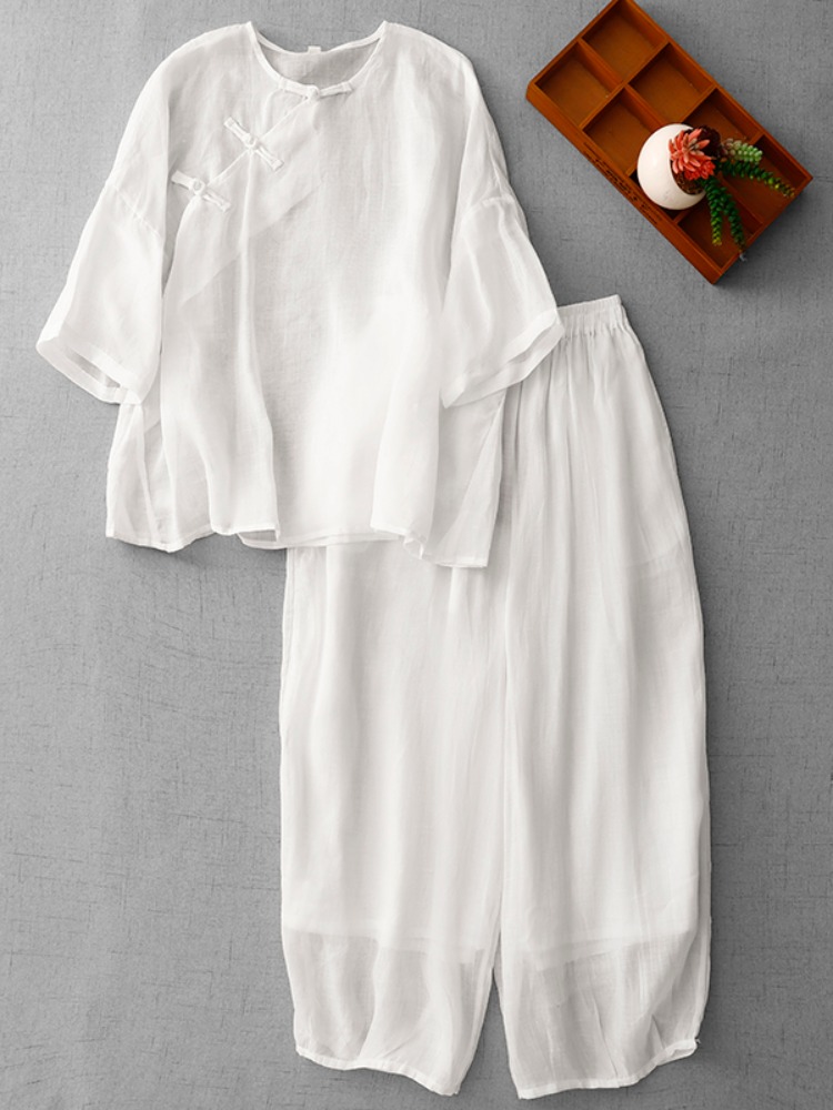 Linen Pant Wide - Yeni Çin Zen Tarzı Kadın Pamuklu