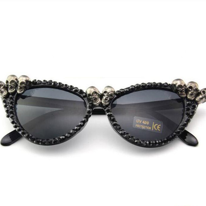 Sunglasses Cat Eye - Parti Modası Güneş Gözlüğü, Taşlı Kafatası