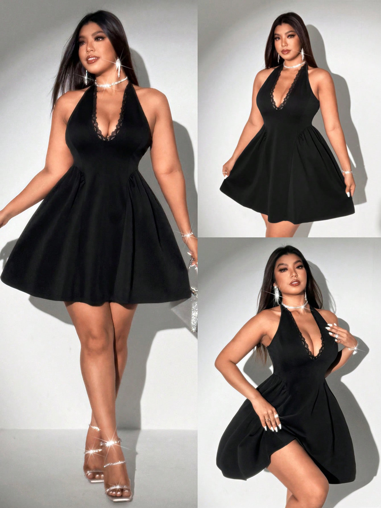 Maxi Dress Halter - Artı Boyutu Kadın Halter Siyah Mini