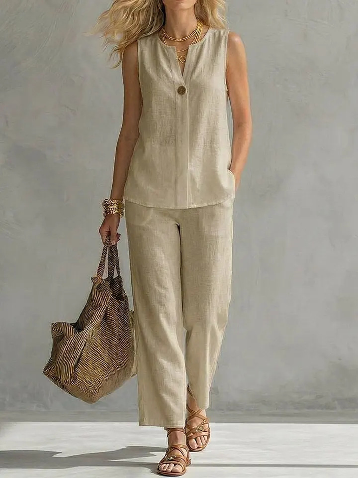 Tek Düğmeli Kolsuz Keten 2 Par - Linen Pant Wide incelemesi ve fiyatı