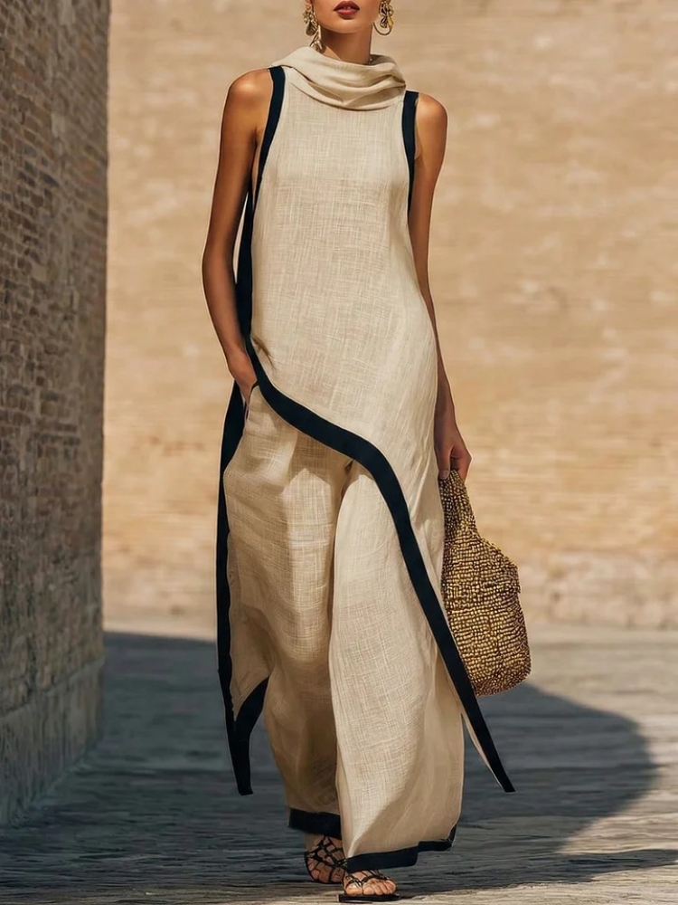 Kadın keten kontrast renkli ko - Linen Pant Wide incelemesi ve fiyatı