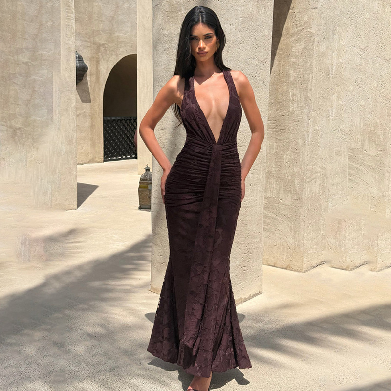 Seksi Derin V Yaka Sırtı Açık  - Linen Dress Wrap incelemesi ve fiyatı